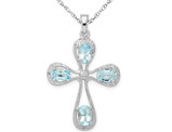 1.10 Carat (ctw) Aquamarine Cross Pendant Necklace with Chain in Sterling Silver