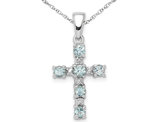 1/3 Carat (ctw) Aquamarine Cross Pendant Necklace in Sterling Silver with Chain