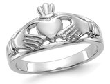 Ladies Claddagh Ring in Polished 14K White Gold