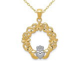 14K Yellow Gold Claddagh Pendant Necklace with Chain