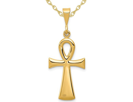 Large 14K Yellow Gold Ankh Cross Pendant Necklace with Chain