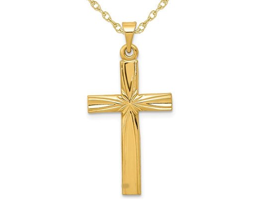 14K Yellow Gold Polished Latin Cross Pendant Necklace with Chain