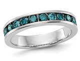 7/10 Carat (ctw I1-I2) Blue Diamond Wedding Band Ring in 14K White Gold