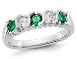 2/5 Carat (ctw) Natural Emerald Ring in 14K White Gold with Diamonds