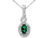 1/3 Carat (ctw) Lab-Created Emerald Pendant Necklace in Polished Sterling Silver with Chain