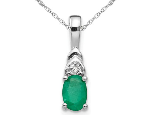 2/5 Carat (ctw) Natural Emerald Pendant Necklace in 14K White Gold with Chain
