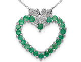4/5 Carat (ctw) Natural Green Emerald Heart Pendant Necklace in Sterling Silver with Chain