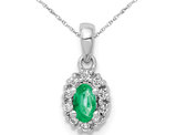 1/3 Carat (ctw) Natural Emerald Halo Pendant Necklace in 14K White Gold with Chain and Accent Diamonds