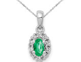 1/3 Carat (ctw) Natural Emerald Halo Pendant Necklace in 14K White Gold with Chain and Accent Diamonds