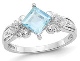 1.00 Carat (ctw) Natural Square Cut Light Aquamarine Ring in 10K White Gold