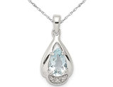 1.00 Carat (ctw) Genuine Aquamarine Drop Pendant Necklace in Sterling Silver with Chain