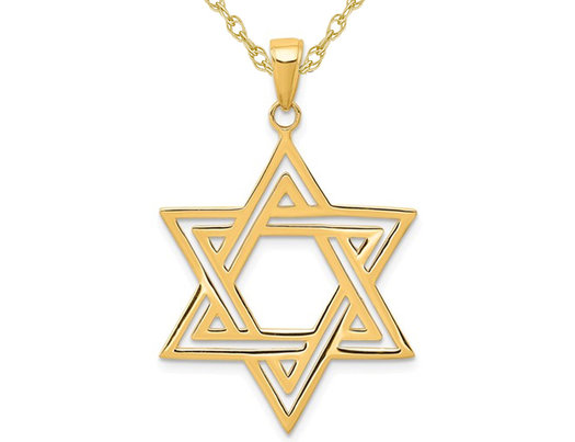 14K Yellow Gold Star of David Pendant Necklace with Chain