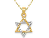 14K Yellow and White Gold Polished Star of David Pendant Necklace with Chain