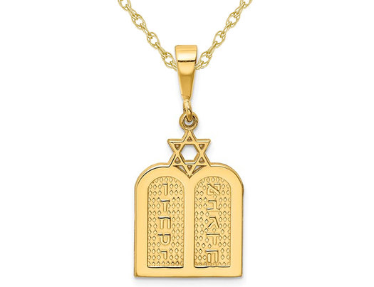 Ten Commandments & Star of David Pendant Necklace Charm in 14K Yellow Gold with Chain