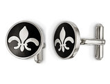 Men's Black Enameled Fleur De Lys Cuff Links in Stainless Steel