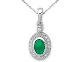 3/5 Carat (ctw) Natural Cabochon Emerald Halo Pendant Necklace in 14K White Gold with Chain and Diamonds