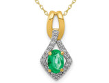 1/3 Carat (ctw) Natural Emerald Pendant Necklace in 14K Yellow Gold with Chain and Accent Diamonds