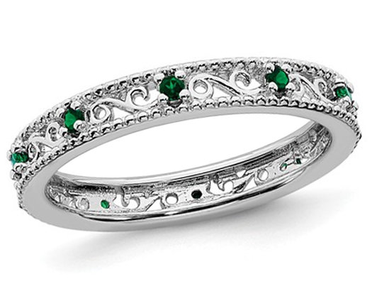 1/8 Lab Created Green Emerald Eternity Band Ring in Sterling Silver