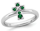 1/8 Carat (ctw) Lab Created Emerald Cross Ring in Sterling Silver