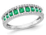 1/2 Carat (ctw) Natural Emerald Band Ring in 14K White Gold with Diamonds 1/4 Carat (ctw)