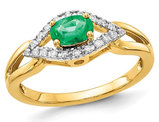 2/5 Carat (ctw) Natural Emerald Ring in 14K Yellow Gold with Diamonds 1/10 Carat (ctw)