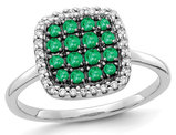 2/5 Carat (ctw) Emerald Cluster Ring in 14K White Gold with Diamonds 1/8 Carat (ctw)