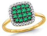2/5 Carat (ctw) Natural Emerald Cluster Ring in 14K Yellow Gold with Diamonds 1/8 Carat (ctw)