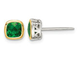 9/10 Lab Created Emerald Post Earrings in Sterling Silver with 14K Gold Accents