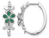 1/6 Carat (ctw) Emerald Flower Hoop Earrings in 14K White Gold with Accent Diamonds