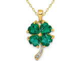 2.00 Carat (ctw) Lab Created Emerald Heart 4-Leaf Clover Pendant Necklace in 14K Yellow Gold with Chain