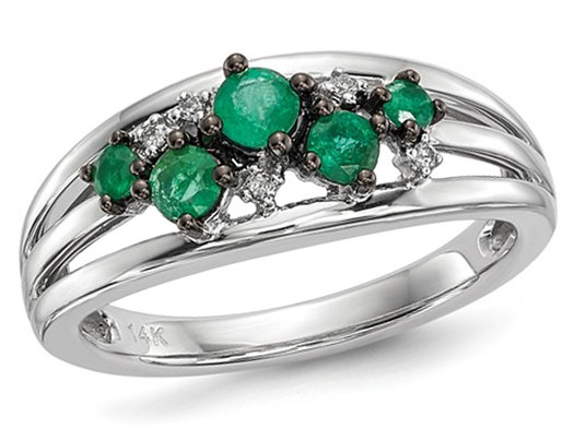 2/5 Carat (ctw) Natural Emerald Ring in 14K White Gold