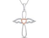 1/8 Carat (ctw J-K, I2-I3) Diamond Cross Heart Angel Pendant Necklace in Sterling Silver with Chain