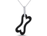 1/3 Carat (ctw Clarity I2-I3) Black and White Diamond Dog Bone Charm Pendant Necklace in 10K White Gold with Chain