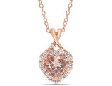 1.40 Carat (ctw) Morganite and Created White Sapphire Heart Pendant Necklace in Rose Sterling Silver with Chain