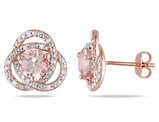 1.75 Carat (ctw) Morganite Stud Earrings with Diamonds 1/10 Carat (ctw) in Rose Sterling Silver