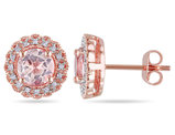 1.75 Carat (ctw) Morganite Stud Earrings with Diamonds 1/10 Carat (ctw) in Rose Sterling Silver