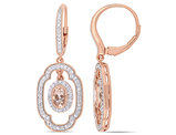 1.00 Carat (ctw) Morganite and White Sapphire  Dangle Drop Earrings in Rose Pink Sterling Silver