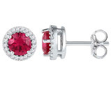1.20 Carat (ctw) Lab-Created Ruby Stud Earrings in 10K White Gold with Diamonds 1/6 Carat (ctw)