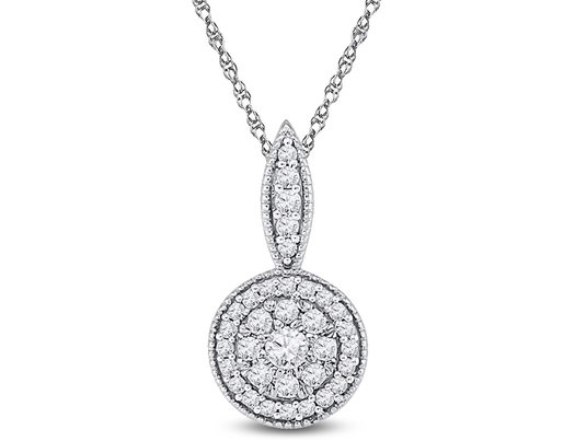 1/3 Carat (ctw Clarity I2-I3, J-K) Diamond Pendant Necklace in 10K White Gold with Chain