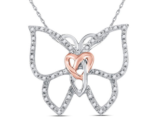 1/10 Carat (ctw I2-I3) Diamond Butterfly Pendant Necklace in Sterling Silver with Chain