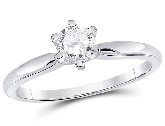 1/2 Carat (ctw H-I , I1-I2) Diamond Solitaire Engagement Ring in 14K White Gold