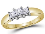 1/2 Carat (ctw) Three-Stone Princess Cut Diamond Anniversary Ring in 14K Yellow Gold