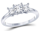 7/8 Carat (ctw J-K, I2) Three Stone Princess Cut Diamond Anniversary Ring in 14K White Gold