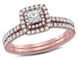 3/4 Carat (G-H, I1-I2) Princess Cut Diamond Engagement Ring Bridal Wedding Set in 14K Rose Pink Gold
