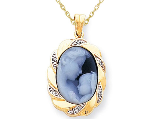 Blue Agate A Mother S Love Cameo In 14k Yellow Gold With Chain 13 X 18 Mm Gem Harmony - Blue Agate Cameo Pendant Blue Agate A Mother S Love Cameo In 14k Yellow Gold With Chain 13 X 18 Mm Gem Harmony - Blue Agate Cameo Pendant