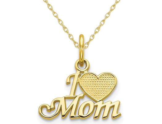 I Heart Mom Pendant Necklace in 10K Yellow Gold with Chain