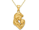 14K Yellow Gold Brushed Mother and Baby Pendant Necklace with Chain