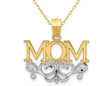 14K Yellow and White Gold Mom Charm Pendant Necklace with Chain