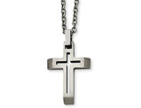 Mens Stainless Steel Brushed Cross Pendant Necklace with Chain