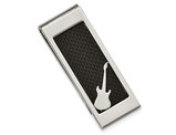 Men's Stainless Steel Black Carbon Fiber Money Clip with Guitar